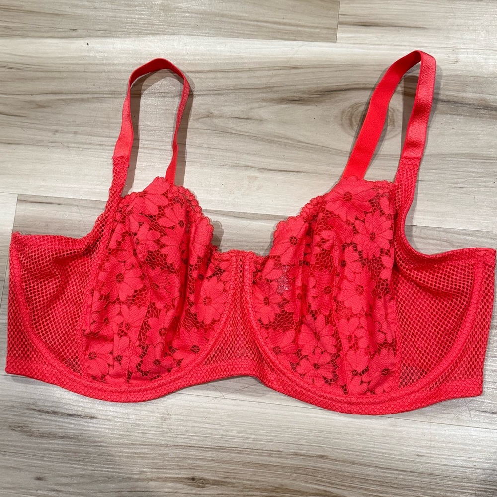Adore Me Vibrant Red Floral Lace Bra